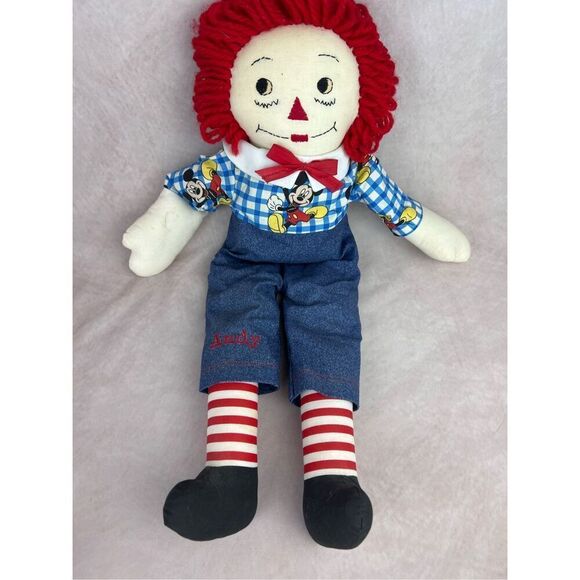 Vintage Handmade Raggedy Ann Andy Doll Mickey Mouse Clothes - Picture 2 of 6